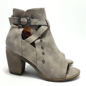 Vintage 93 New Womens Ankle High Heel Booties Boots Gray Side Zip Open Toe Sz 11